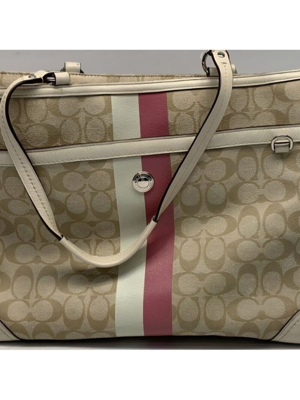 Coach Beige and Pink Signature Tote Bag‎